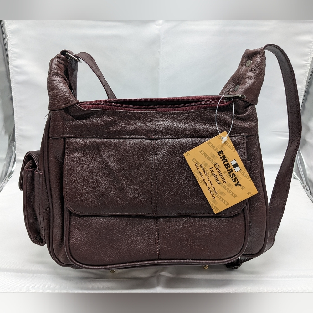 Vintage Embassy - Genuine Leather maroon crossbody purse